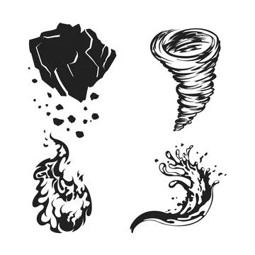 Nature elements black silhouettes. Fire, water, earth and wind icons. Video g Stock Illustration