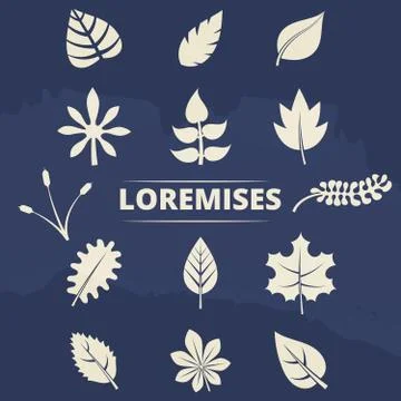 Nature elements collection - leaves and grass silhouettes set Illustrazione stock