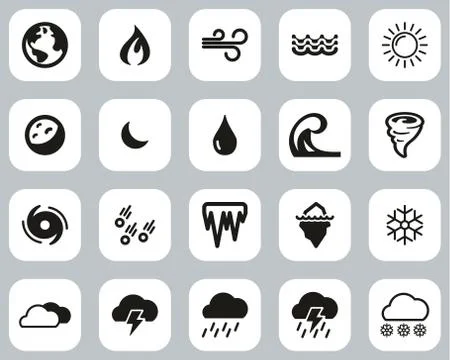 Nature Elements Icons Black &amp; White Flat Design Set Big Illustrazione stock