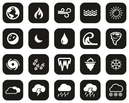 Nature Elements Icons White On Black Flat Design Set Big Illustrazione stock