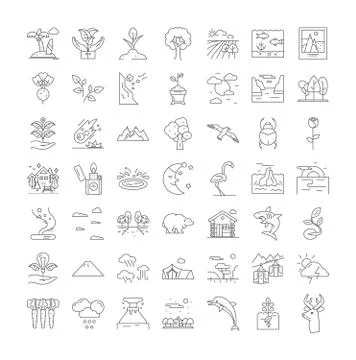 Nature elements linear icons, signs, symbols vector line illustration set イラスト素材