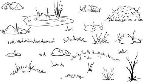 Nature elements, rocks, grass Illustrazione stock