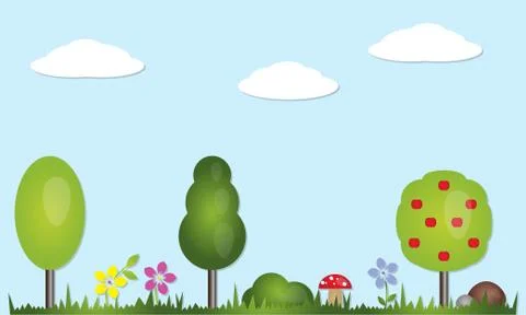 Nature elements set. Forest and garden flat symbols of the landscape: trees, fir 库存插图