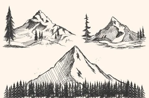 Nature elements set, mountains and forest. Vector illustration nature elements Stockillustratie
