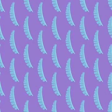 Nature exotic seamless flora pattern with blue simple fern leaf shapes. Purpl 스톡 일러스트