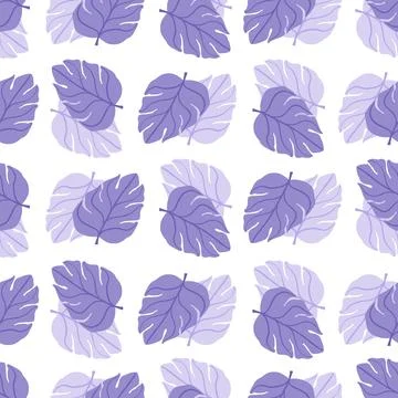 Nature exotic seamless pattern with doodle purple monstera leaf silhouettes.  Stock Illustration