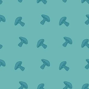 Nature fall seamless pattern in blue pastel tones with simple Leccinum scabru Stock Illustration