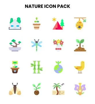 Nature Flat Collection Icons Pack 库存插图