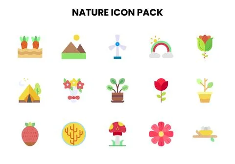 Nature Flat Design Icons Pack Stockillustratie