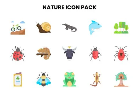Nature Flat Design Icons Pack Stock Illustration