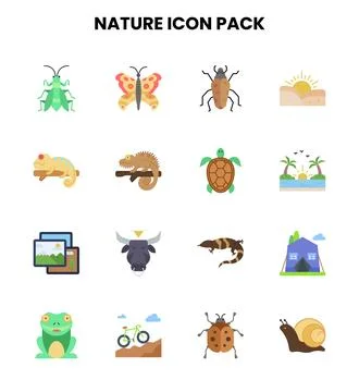 Nature Flat Set Icons Pack Stock Illustration