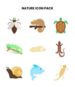 Nature Flat Vector Icons Pack 스톡 일러스트