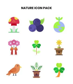 Nature Flat Vector Icons Pack Stock Illustration