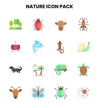 Nature Flat Vector Icons Pack Stock Illustration