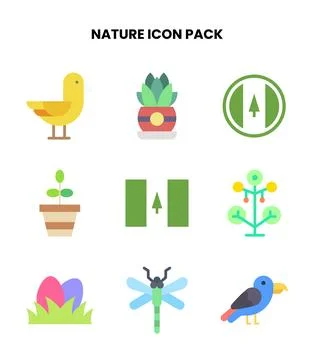 Nature Flat Vector Icons Pack Stock Illustration