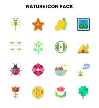 Nature Flat Vector Icons Pack Stock Illustration