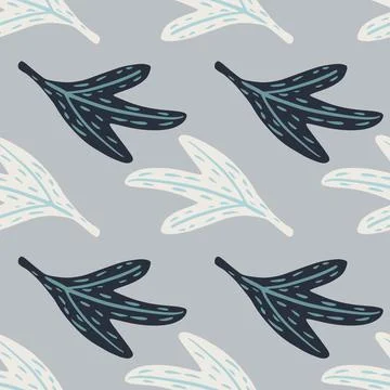 Nature floral seamless doodle pattern with navy blue and white leaf ornament. Stock Illustration