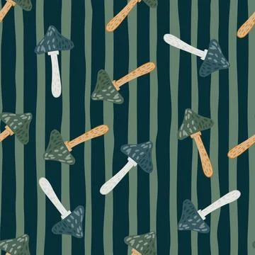 Nature forest seamless pattern with blue and green colored mushroom ornament. Stock Illustration