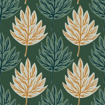 Nature forest seamless pattern with doodle simple leaves shapes print. Green  Stock Illustration