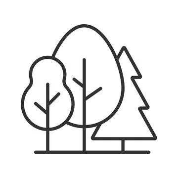 Nature forest trees icon in line design. Green environment plant wood park Stock Illustration