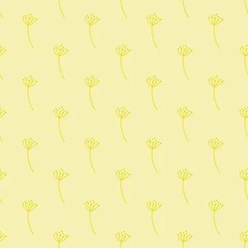 Nature garden seamless pattern with yellow outline dill umbrella shapes. Past Stock Illustration