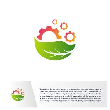 Nature Gear logo Design Vector Template. Mechanic with Leaf Icon Symbol. Colo Stock Illustration