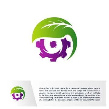 Nature Gear logo Design Vector Template. Mechanic with Leaf Icon Symbol. Colo Illustrazione stock