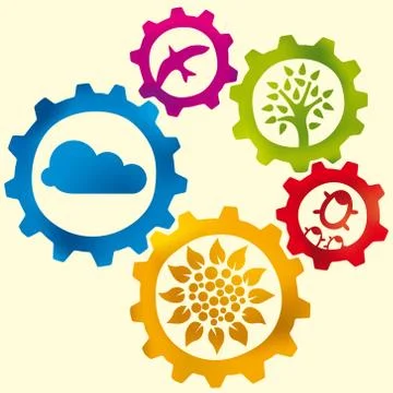 Nature gears with natural elements within. Soft colors. Stock Illustration