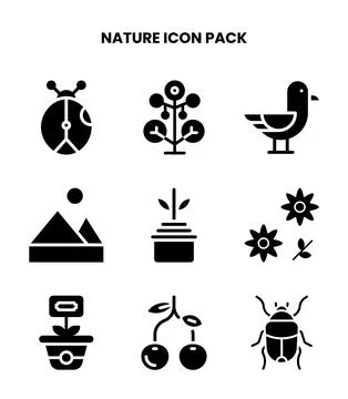 Nature Glyph Vector Icons Pack Illustrazione stock