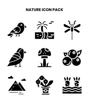 Nature Glyph Vector Icons Pack Illustrazione stock