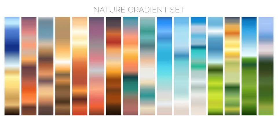 Nature Gradient Swatch Set with Beach, Landscape and Sunset Colors Stock Illustration