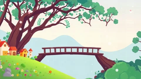 Nature Grass Tree: A Cartoon Animation of cartoon grass and green Landscape Video stock 304944145