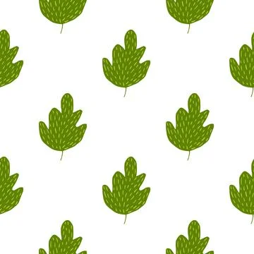 Nature green oak seamless pattern isolated on white background. Geometric fol Stock Illustration