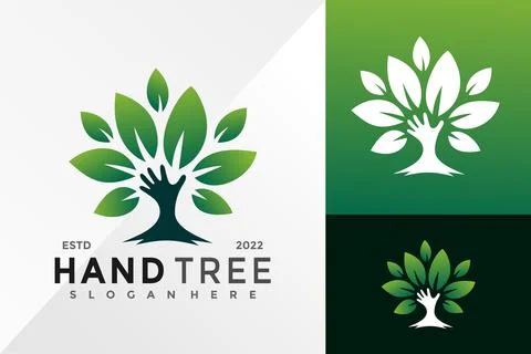 Nature Hand Tree Leaf Logo Design Vector illustration template Stock Illustration