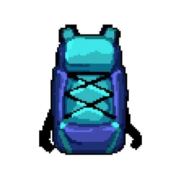 Nature hiking backpack pixel art vector illustration Stock Illustration