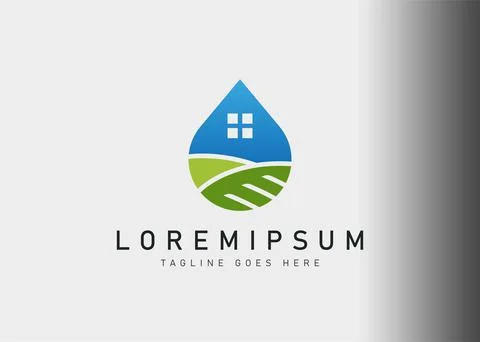 Nature house logo design. Vector illustration of Grassfield house droplets. M 스톡 일러스트