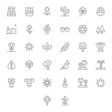 Nature Icon Visual Pack containing 32 Thin Line Pixel Optimized Vector Icons 스톡 일러스트