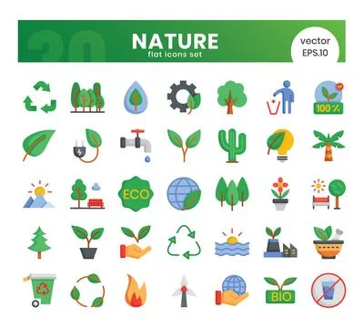 Nature Icons Bundle. Flat icons style. Vector illustration. Stock Illustration