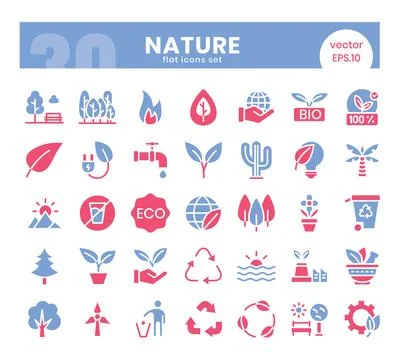 Nature Icons Bundle. Flat two color icons style. Vector illustration. Stock Illustration