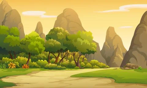 Nature illustrations at sunset Stock Illustration