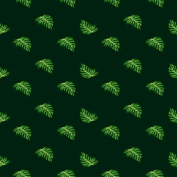 Nature jungle seamless pattern with small bright green monstera leaves print. Stock Illustration