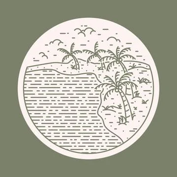 Nature lake line badge patch pin graphic illustration vector art t-shirt desi Stock-Illustration
