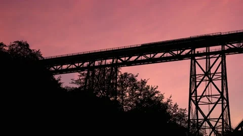 Nature Landscape with Bridge and Tree Silhouette Stock Footage 238869149