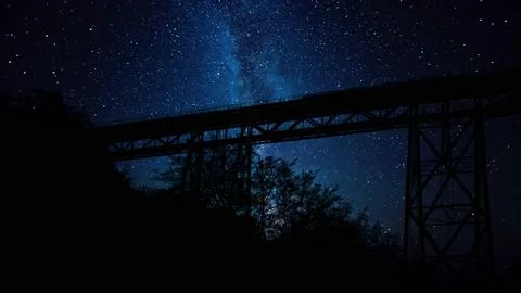 Nature Landscape with Bridge and Tree Silhouette Stock Footage 239709360