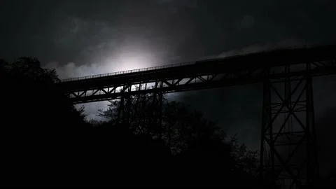 Nature Landscape with Bridge and Tree Silhouette Stock Footage 239753746