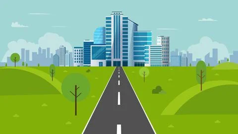 Nature landscape with cityscape on background vector illustration Stock Illustration