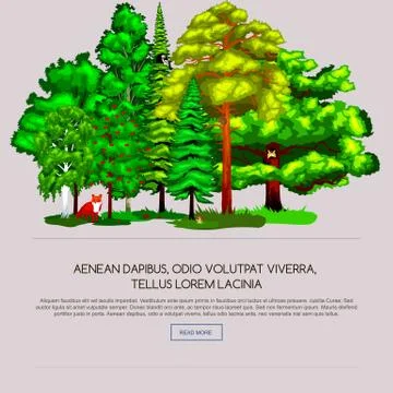 Nature landscape design elements isolated with green trees, grass bush and .. Stockillustratie