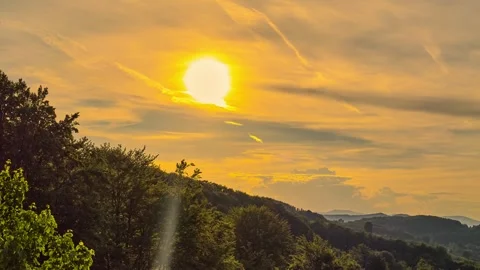 Nature landscape dramatic sunset over hills and mountains time-lapse Stock Footage 312164799