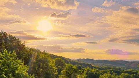 Nature landscape dramatic sunset over hills and mountains time-lapse Stock Footage 312166766