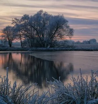 Nature Landscape in Extremely Cold Winter Weather Stock Photos